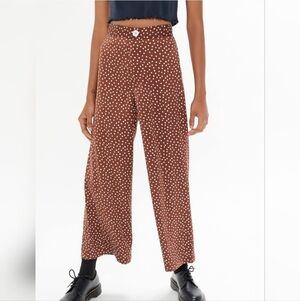 Urban Outfitters Olympia Brown Satin POLKA DOT Wide Leg High Rise Pants Size S